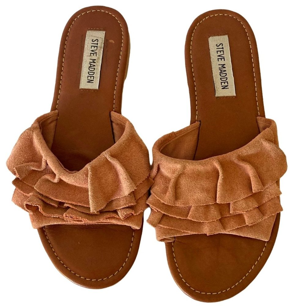 Steve Madden Getdown Suede Slip On Ruffled Sandal Size 6